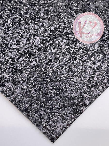 Black Chunky Glitter Faux Leather with Canvas Backing