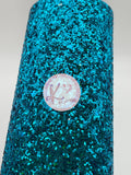 Turquoise Chunky Glitter Faux Leather with Canvas Backing