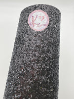 Black Chunky Glitter Faux Leather with Canvas Backing