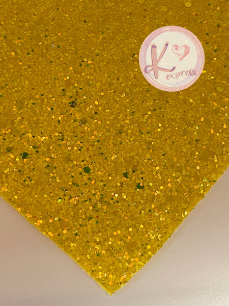 Yellow Sunshine Chunky Glitter & Sequins Faux Leather with Material Backing