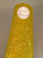 Yellow Sunshine Chunky Glitter & Sequins Faux Leather with Material Backing