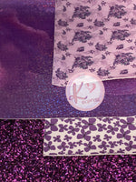 4 Piece Purple Set Flowers, Butterflies, Holographic