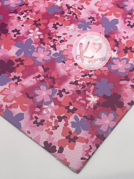 Flowers Pink Purple Floral Faux Leather