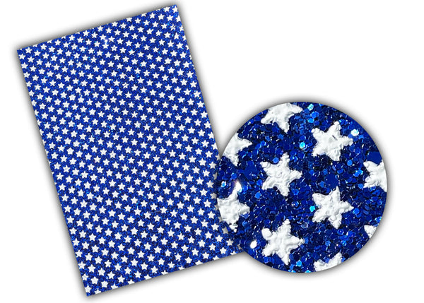 Royal Blue with White Stars Chunky Glitter