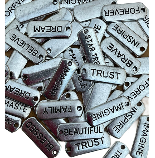 Alloy Inspirational Tag Charms ~ RANDOM 10 Piece Pack