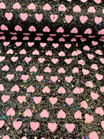 Black with Iridescent Flakes & Light Pink Hearts Chunky Glitter