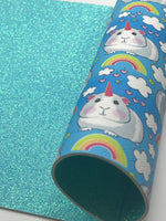 Hamster & Rainbows/Blue Fine Glitter Double Sided