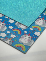 Hamster & Rainbows/Blue Fine Glitter Double Sided