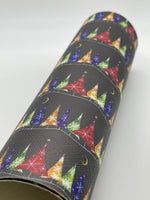 Colorful Christmas Trees on Black Horizontal Print