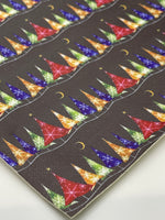 Colorful Christmas Trees on Black Horizontal Print