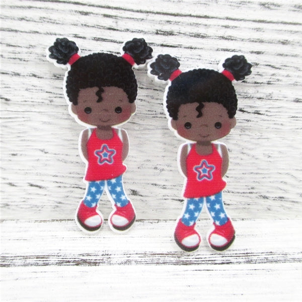 African American Patriotic Girl Resin